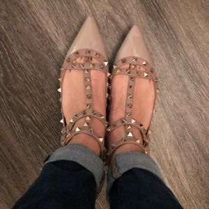 Pink Valentino Rockstud Leather Flats